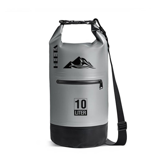 HEETA Waterproof Dry Bag with Front Zippered Pocket for Women Men, Roll Top Lightweight Dry Storage Bag Backpack for Travel, Kayaking, Boating, Rafting, Camping, Hiking & Beach (Grey, 5L)