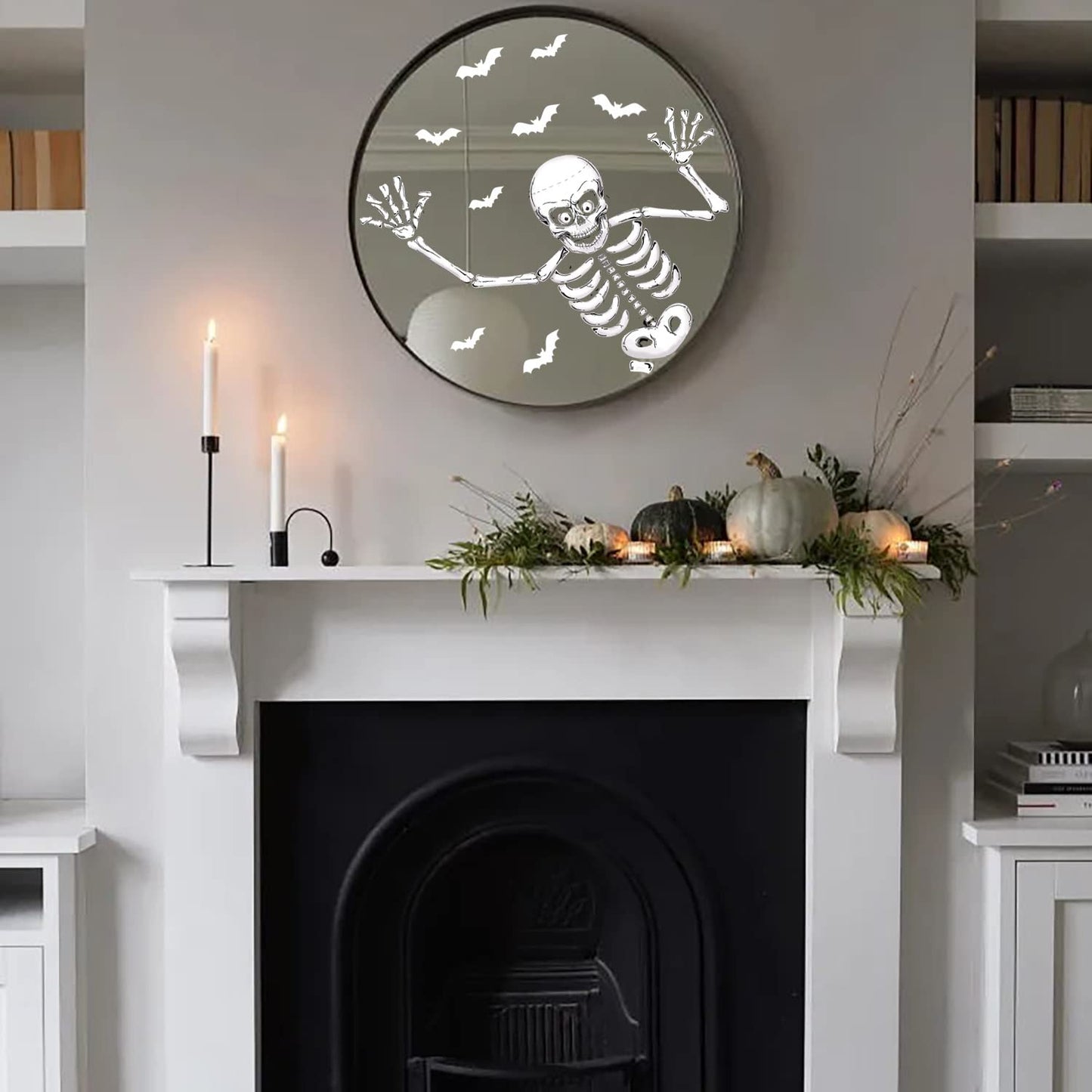 74pcs Giant Halloween Window Clings Decorations, 8 Sheets 6 Skeleton Window Stickers, Scary White Skull Window Silhouettes Decal for Indoor Bathroom Glass Door Decor Home Haunted House Party Supplies