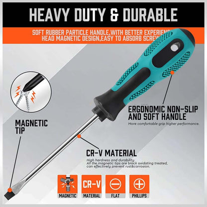 10pcs Screwdriver Set,Heavy Duty Chrome Vanadium Steel Made,Magnetic Screwdriver with 5 Cross& 5 Flat Head,Durable Hand Tools in Carry Bag