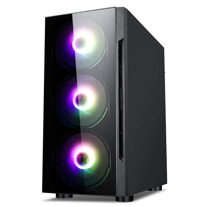 CiT Flash ARGB PC Gaming Case, Micro-ATX, 4 x 120mm ARGB Rainbow Fans Included, Tempered Glass, LED Button, 8 Fan Support, Water-Cooling Ready | Black