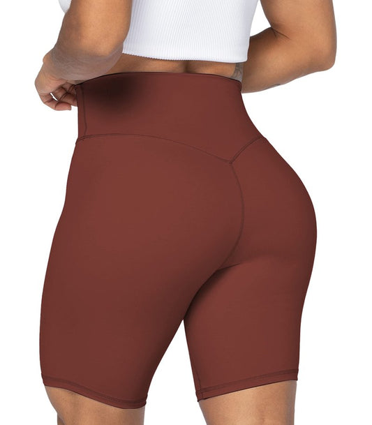 Sunzel 8" High Waist Biker Shorts for Women No Front Seam Soft Yoga Workout Gym Bike Shorts Tummy Control Squat Proof Wine Red