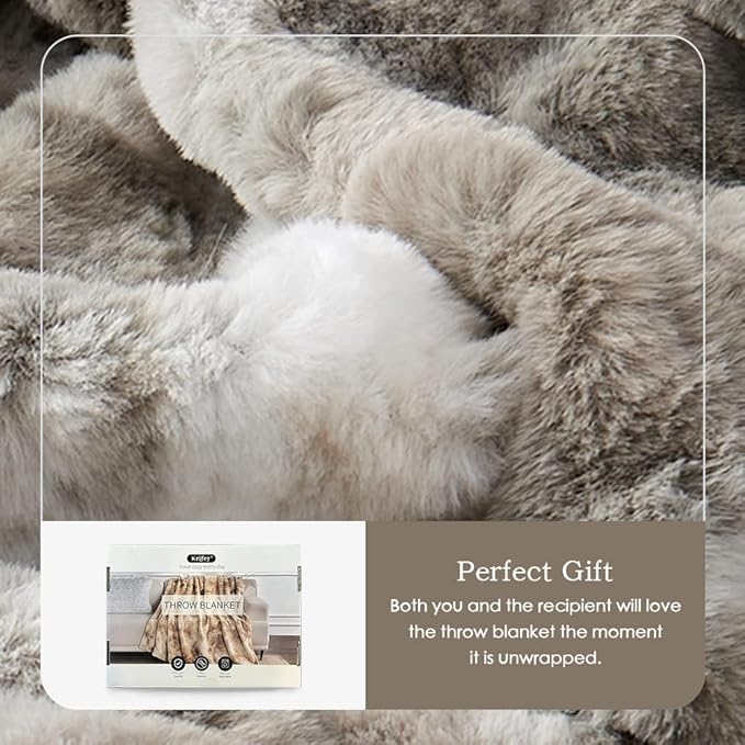 Krifey Faux Fur Throw Blanket, Super Soft Cozy Blanket, Luxury Fluffy Blanket Warm Bed Throw, Plush Christmas Birthday Gifts for Women, Room Home Dorm Decor, Marbled Gray 50" x 60"