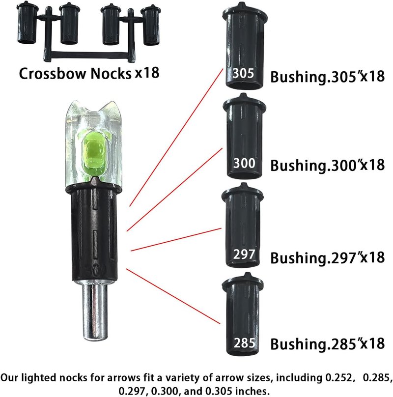 Lighted Nocks for Crossbow Arrows - 18PCS High Visibility LED Half-Moon Knocks | Fits .252-.305 ID