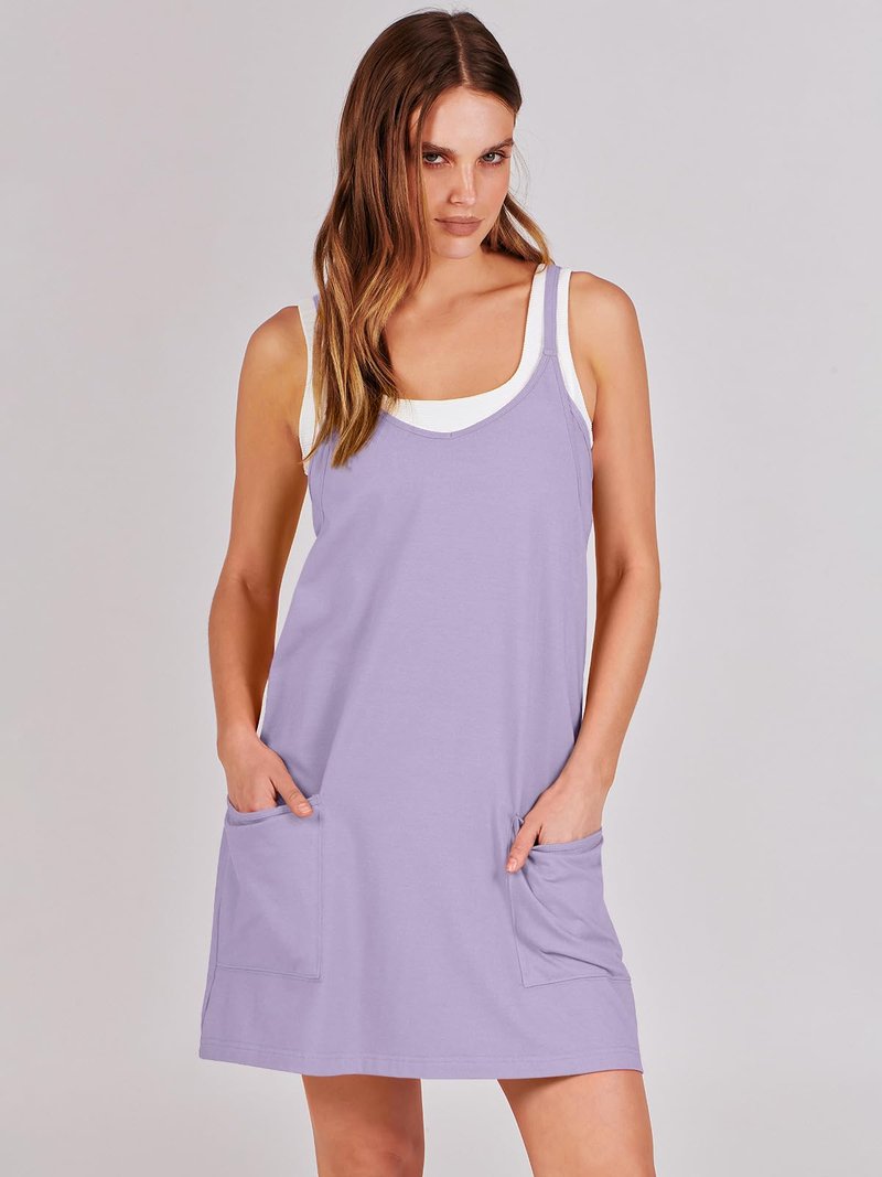 ANRABESS Women Athletic Dress Summer Tennis Workout Active Sports Mini Romper Dress Built in Shorts Travel Vacation Clothes Light Purple X-Large