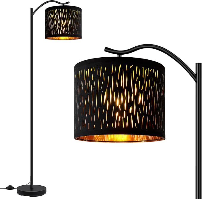 BoostArea Tree Texture Shade Floor Lamp - 8W LED Arched Standing Lamp with Linen Shade, Mid Century Design for Living Room, Bedroom, Office