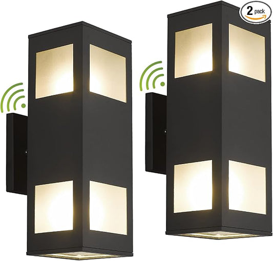 Outdoor Wall Light, 2 Pack Dusk to Dawn Outdoor Light Fixture, 13" Waterproof Black Outdoor Lights Modern, Large Up Down Exterior Lighting Fixture for Patio, Garage, Hallway, Doorway