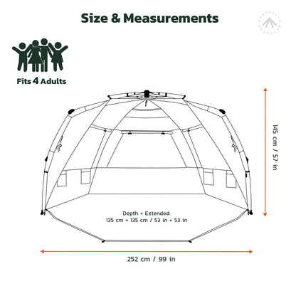 Easthills Outdoors Instant Shader Deluxe XL Beach Tent Easy Up 99" Wide for 4-6 Person Sun Shelter - Extended Zippered Porch Included Blue