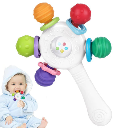 Food Quality Baby Rattle - Teething Ring - BPA - Free,Suitable for Choking - Design,Grip strengthening,Suitable for Hearing Development and Teeth Development,Ideal for Babies Aged 0-36 Months (White)