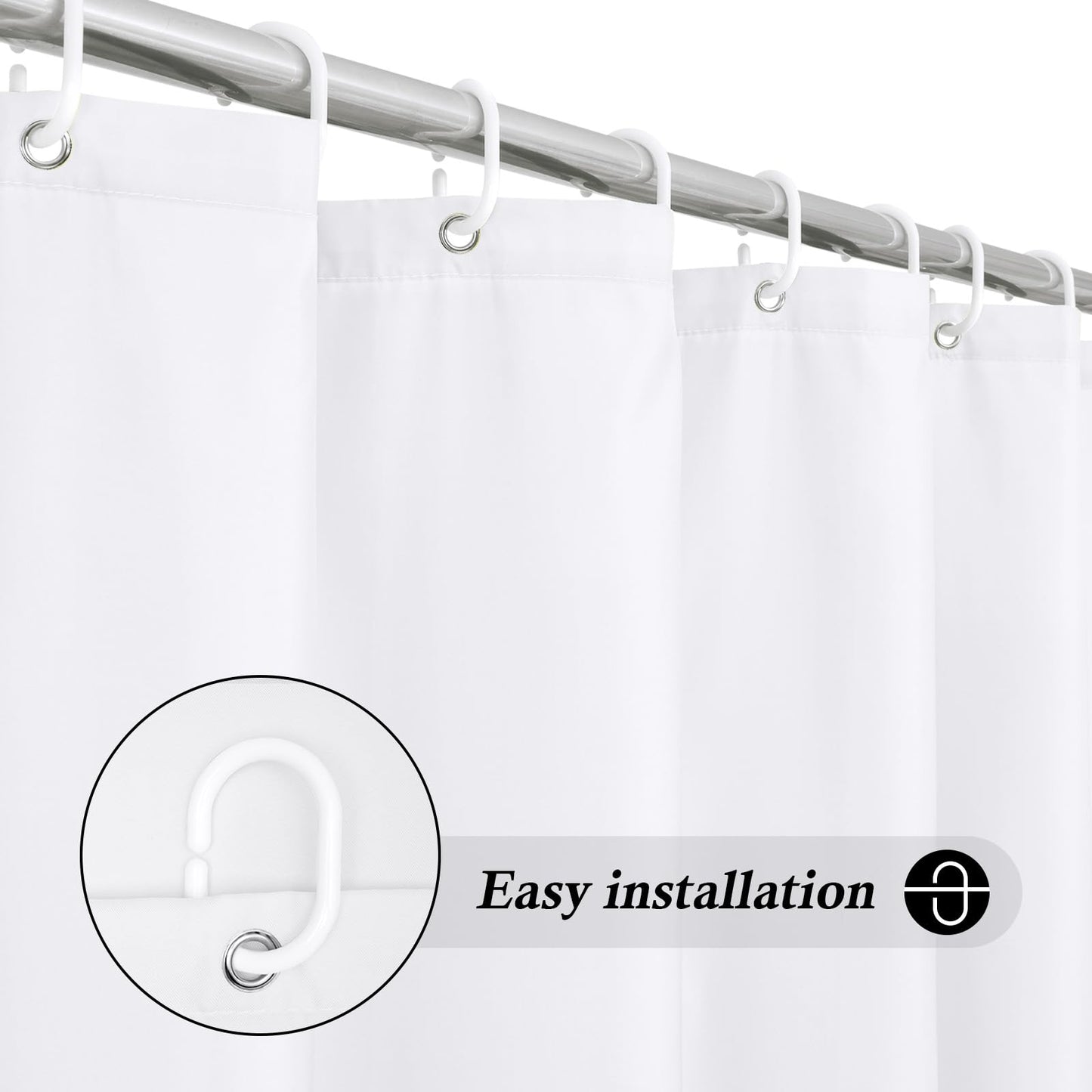 White Shower Curtain,Mould Proof and Mildew Resistant Extra Long Shower Curtain Liner 180 x 200cm Drop,100% Polyester Machine Washable Waterproof Fabric Bathroom Shower Curtain