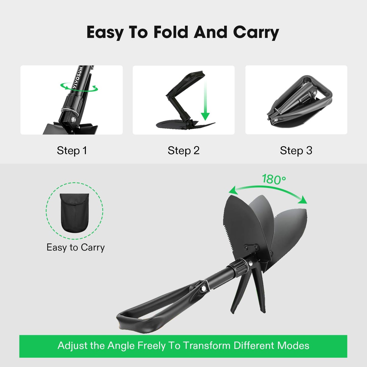 VIVOSUN Folding Camping Shovel, 18'' Survival Shovel, Portable Small Shovel with High Carbon Steel, Tactical Entrenching Tool for Hiking, Digging, Backpacking, Gardening, Off Road, Beach