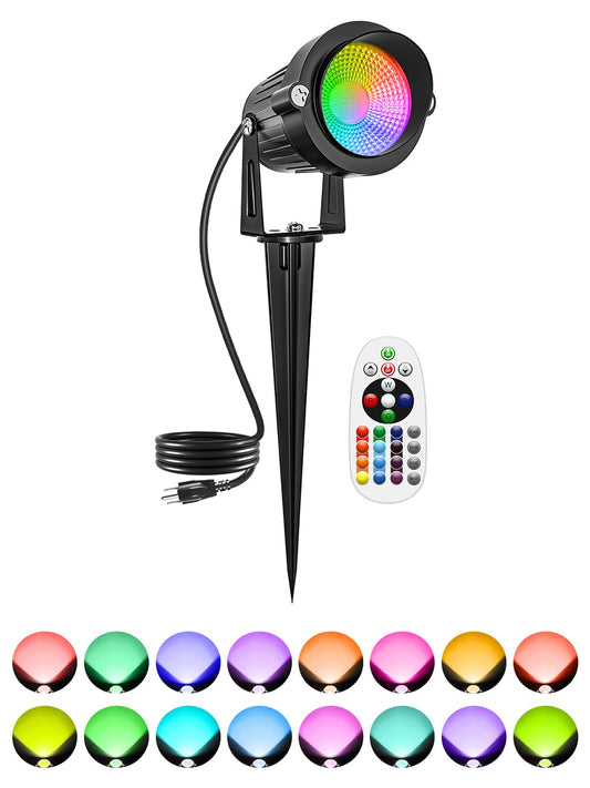 DOREIO Halloween RGBW Outdoor Spotlights for Yard, 10W Color Changing Landscape Lights with Remote Control 120V LED Landscape Lighting Waterproof Spotlight with Plug Tree Garden Path Decoration(1Pack)