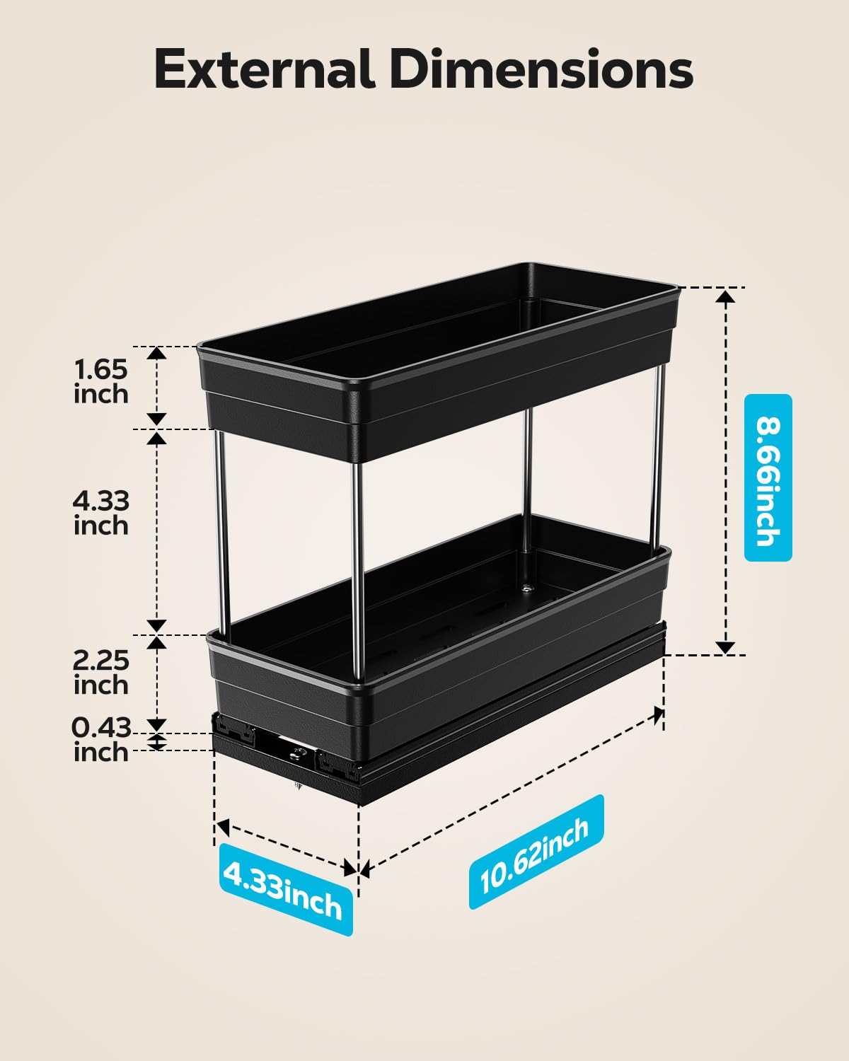 Nieifi Spice Organization for Cabinet-Vertical Spice Rack Pull Out-Spice Rack Organizer for Cabinet-4-1/3 inch Wide-Seasoning Kitchen Organizer-4.3" W x 10.6" D x 8.7" H-2 Pack-2 Tier