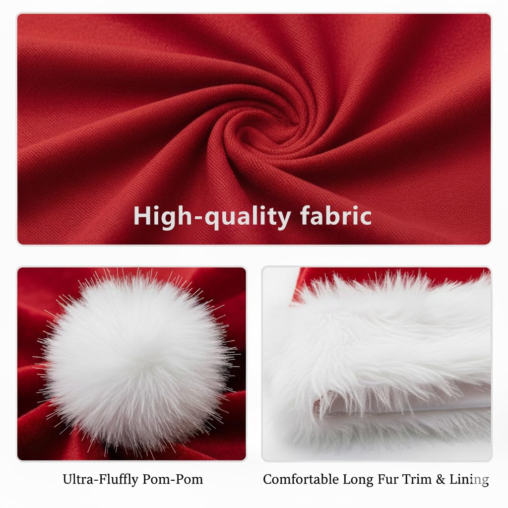 COOLJOY 4 Pack Plush Santa Hats, Christmas Santa Hats for Christmas Party, Adult size Xmas Holiday Hat for Unisex Kids Party Supplies