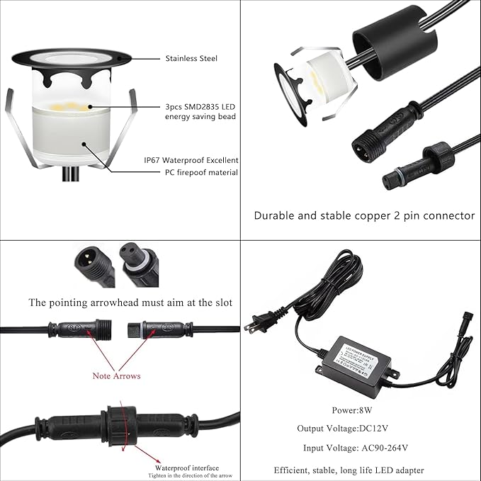 LED Recessed Deck Light Kits with Protecting Shell,Outdoor Landscape Lighting IP67 Waterproof,DC 12V Low Voltage Warm White for Garden,Yard,Stair,Patio,Decoration In Ground(30pcs,Black Border)