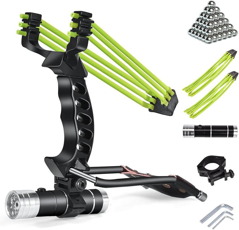 NOBONDO Strong Folding Slingshot - Powerful Adjustable Catapult with Wrist Brace & 100 Ammo Balls | Ideal for Hunting & Survival