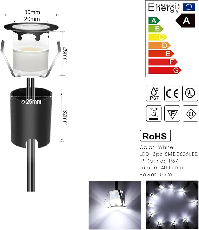 LED Recessed Deck Light Kits with Protecting Shell,LED Outdoor Landscape Lighting IP67 Waterproof,DC 12V Low Voltage for Garden,Yard,Stair,Patio,Kitchen Decoration In Ground (10 Pack,Cool White)