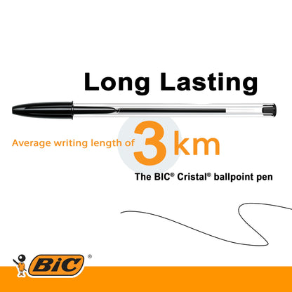 BIC Cristal Original Smudge Free Ballpoint Pens, Ideal for School, Black, Medium Point (1.0mm), Pack of 50