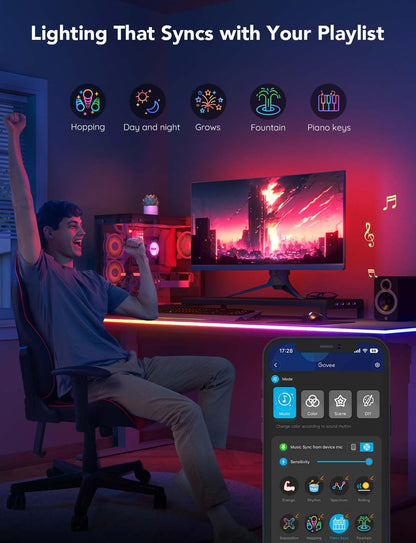 Govee RGBIC Neon Rope Lights for Desks, 16.4ft LED Gaming Desk Lights, Neon LED Strip Lights Syncing with Razer Chroma, Support Cutting, Smart App Control, Music Sync, Adapter (Only 2.4G Wi-Fi)