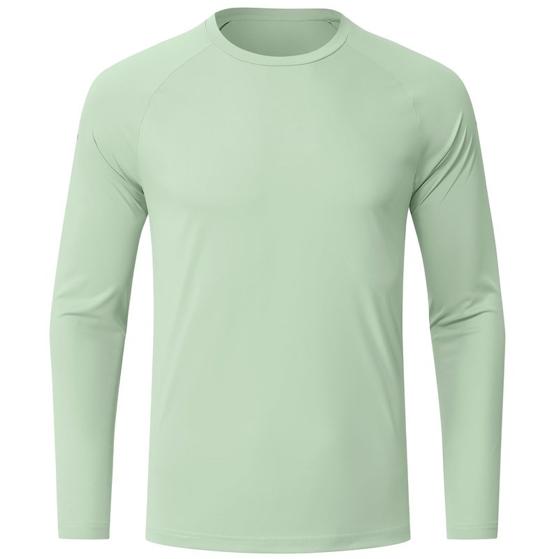 Men's Long Sleeve Rash Guard Swim Shirts UPF 50+ Sun Protection Dry Fit T-Shirt Athletic Tops for Running Hiking Fishing Light Green M