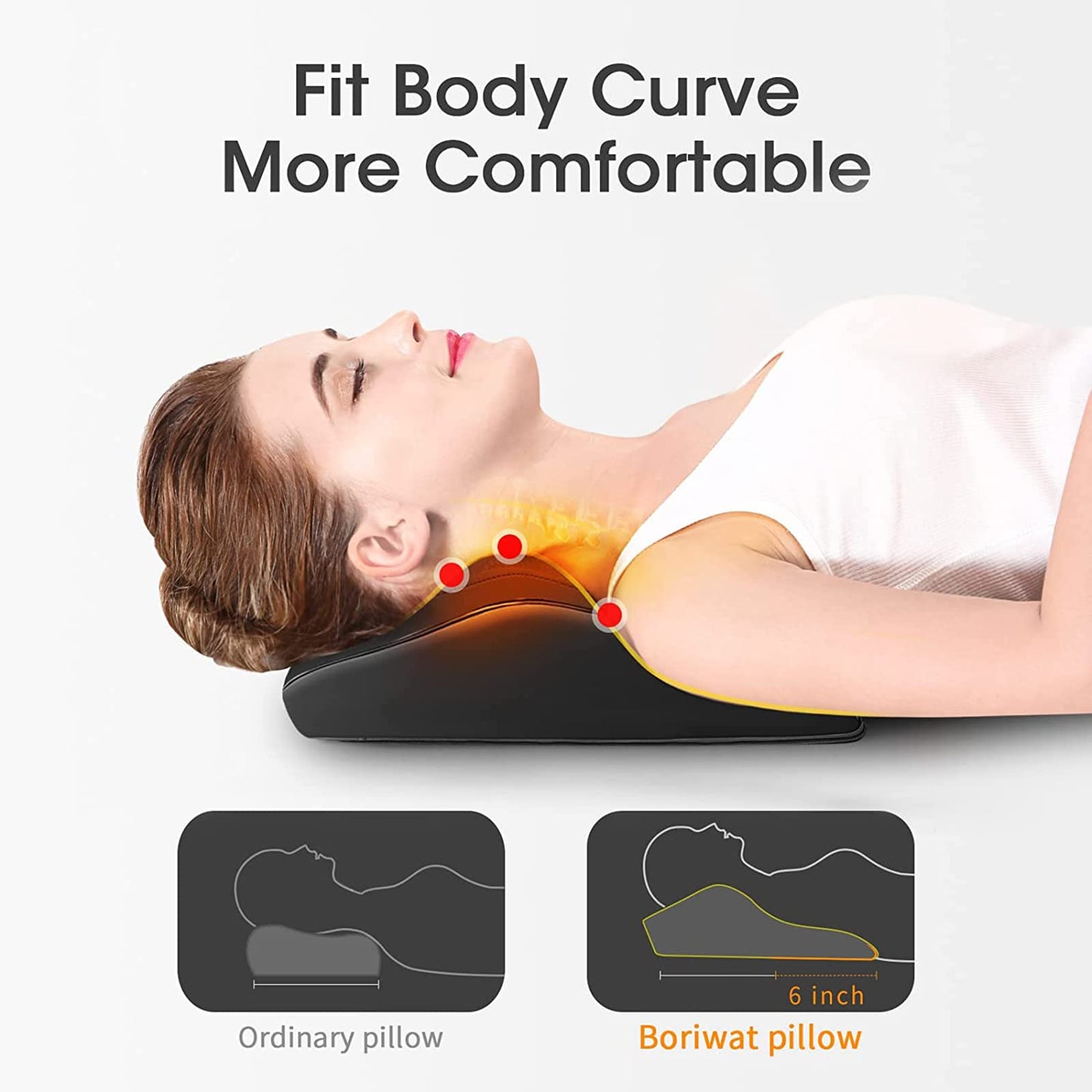 Boriwat Back Massager with Heat, Neck Massager for Pain Relief Deep Tissue, 3D Kneading Massage Pillow for Back, Neck, Shoulder, Legs, Gifts for Women Men Mom Dad