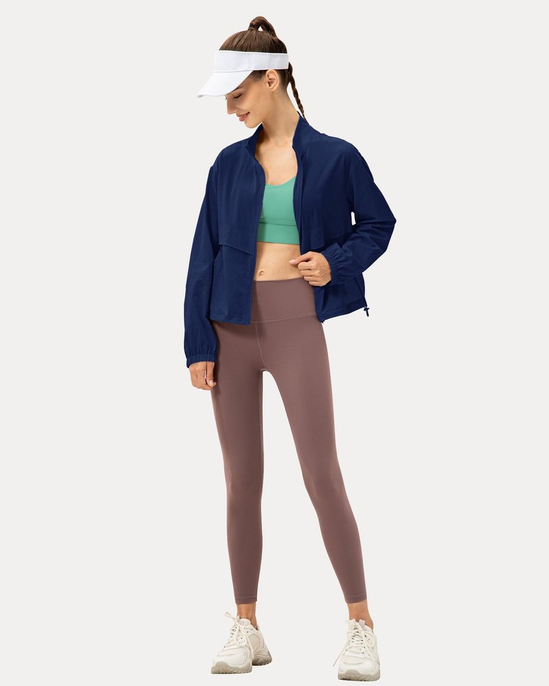 Locachy Women's Lightweight Zip Up Athletic Jacket Stand Collar Windproof Sun Protection Workout Outdoor Jacket Navy XL