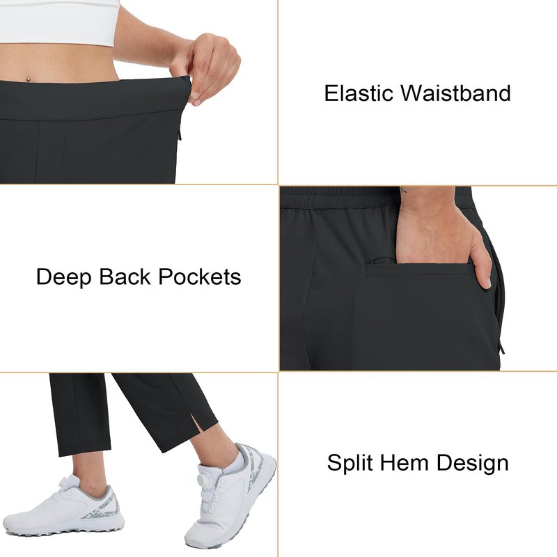 M MAELREG Womens Track Pants 7/8 Ankle Elastic Waist Drawstring Lounge Workout Petite Dress Golf Pants for Women Black