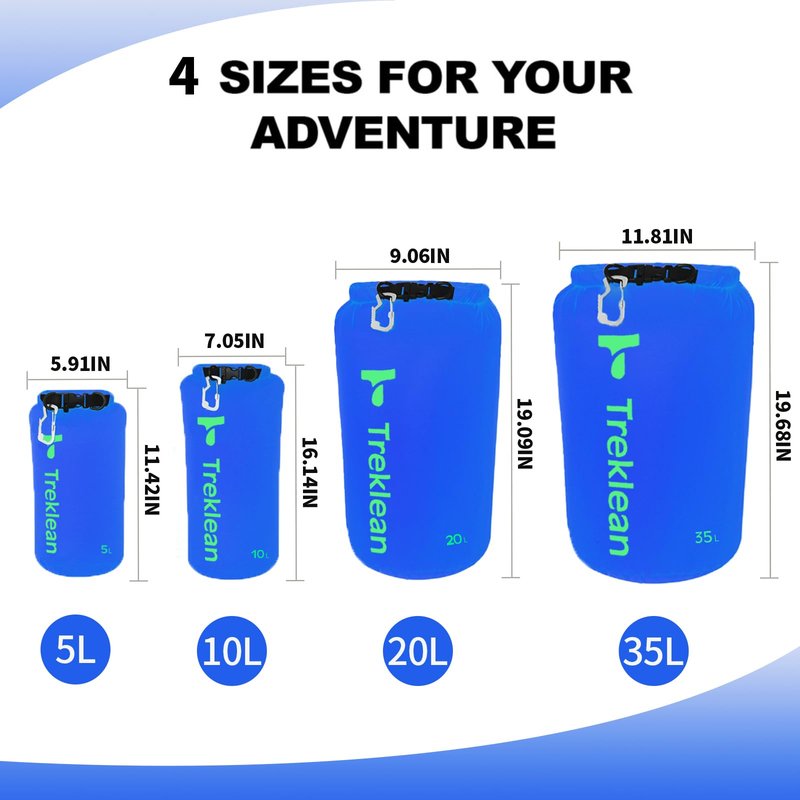 Treklean Lightweight Dry Bags Waterproof for Kayaking,5L/10L/20L/35L Roll Top Dry Sack Waterproof Bags for Travel Boating Camping Beach(Blue, 20L)