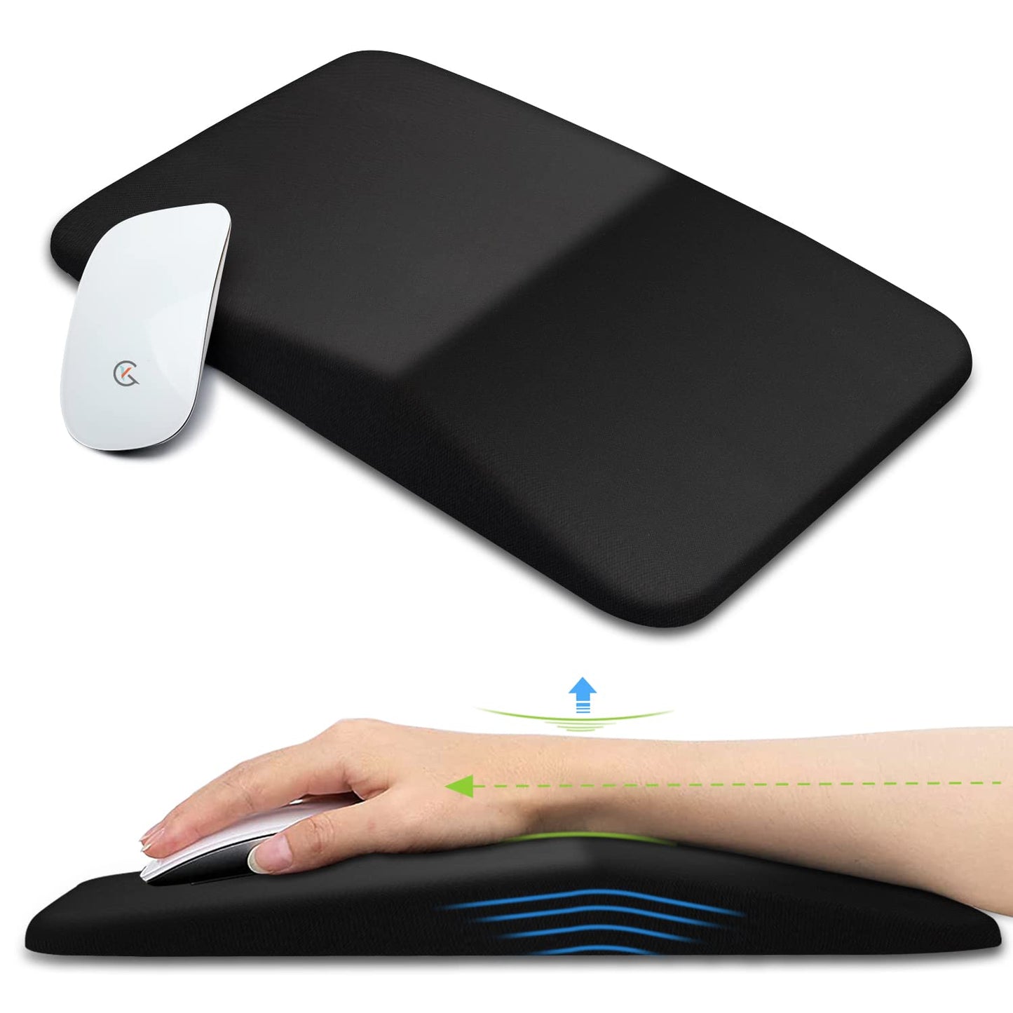 Kuosgm Large Ergonomic Mouse Pad Wrist Support, Carpal Tunnel Pain Relief Mousepad Wrist Rest, Wrist Pad for Mouse with Gel Memory Foam for Computer & Wireless Mouse(Black, 13x8 inch)