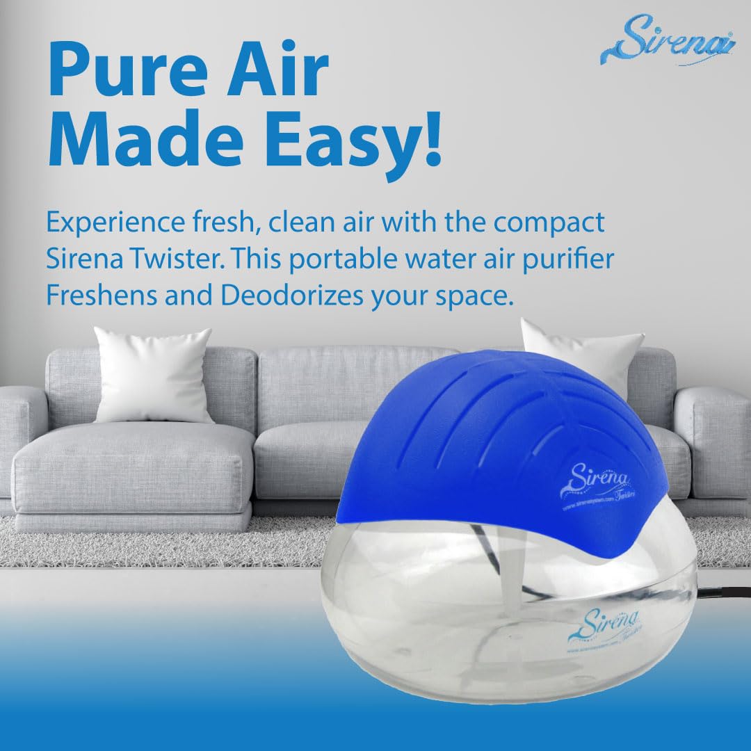 Sirena Twister Air Purifier (Black) - Water Filter Air Washer For Home and Office - Essential Oil Aroma Diffuser With LED Night light - Small Air Cleaner For Smoke and Pets