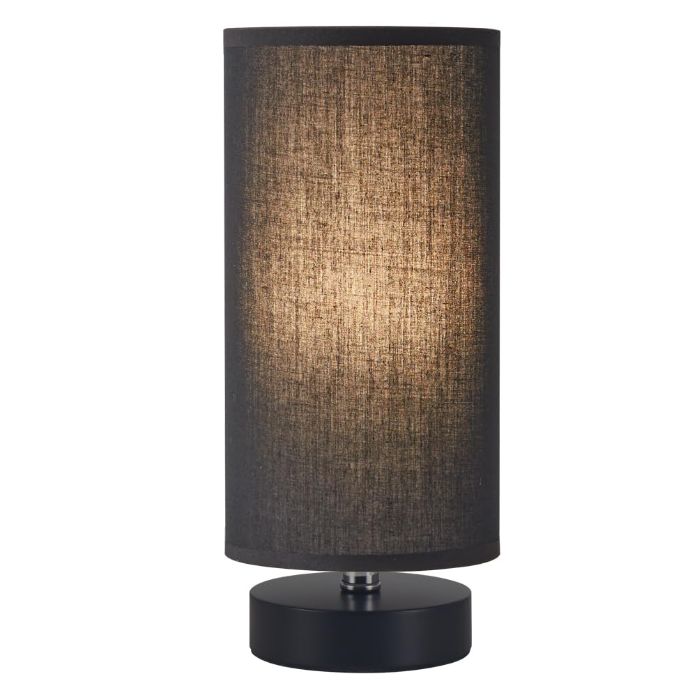 lifeholder Table Lamp, Bedside Nightstand Lamp, Simple Desk Lamp, Cylinder Table Lamp for Bedroom Living Room Office Study, Black Shade and Base (Black)