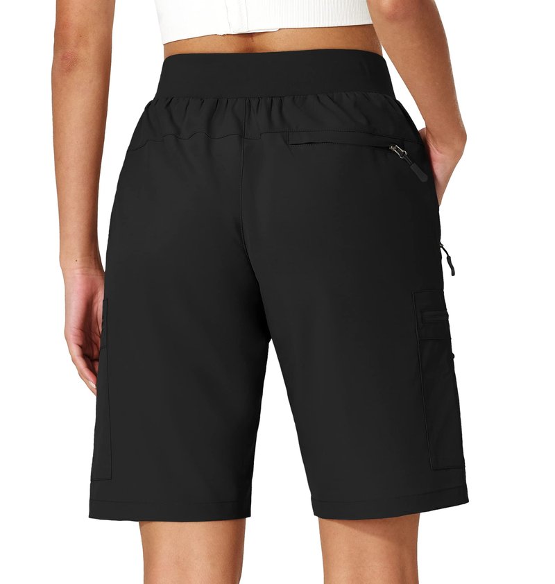 Ksmien Women's Hiking Cargo Shorts Quick Dry Lightweight Summer Shorts with Zipper Pockets for Travel Golf Camping Black