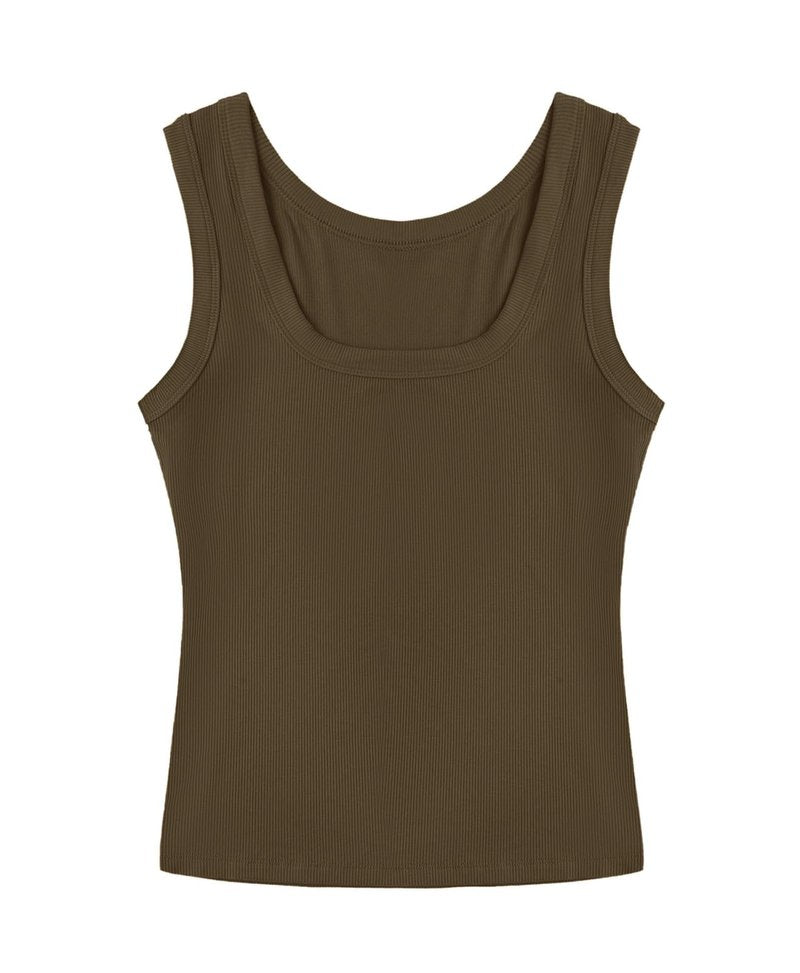 SVALIY Summer Womens Tank Tops 2025 Square Neck Fitted Sleeveless Shirts for Women Ribbed Basic Top Brown
