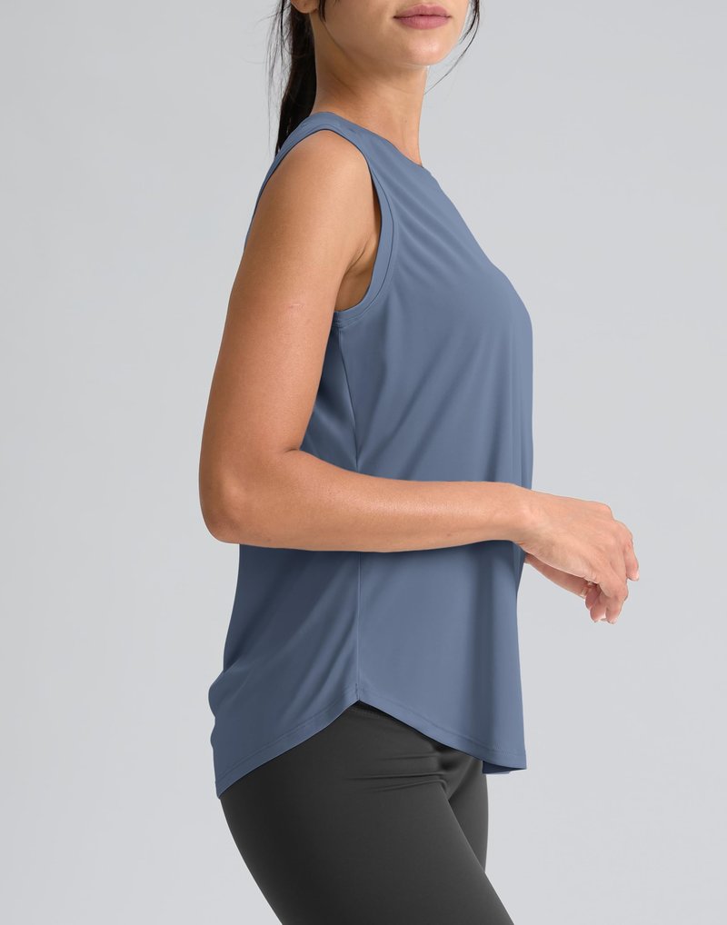 SANTINY Women's Sleeveless Workout Tops Breathable Lightweight Active Tennis Yoga Shirts Athletic Running Tank Tops for Women (Slate Blue_XS)