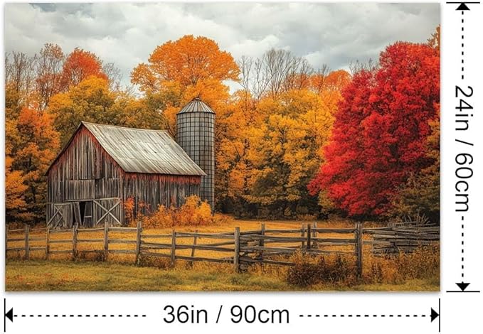 Yesad Yellow Barn Fall Canvas Wall Art, Autumn Fall Room Décor Country Landscape Prints Painting Posters Artwork Farmhouse Decor, Rustic Wall Décor for Living Room Bedroom (Unframed,36”x24”,Barn)
