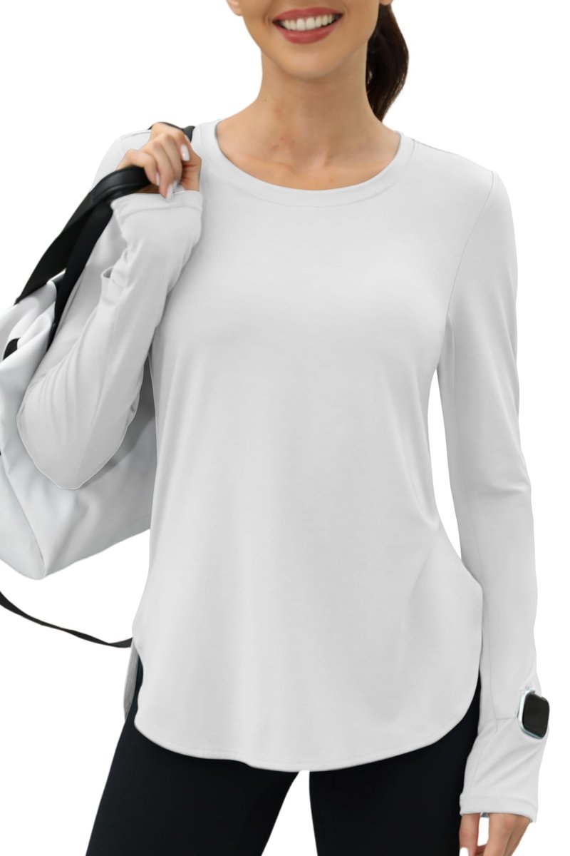 KevaMolly Workout Tops for Women Long Sleeve UPF 50+ UV Protection Sun Shirt Lightweight Quick Dry Rash Guard Hiking Shirts White S