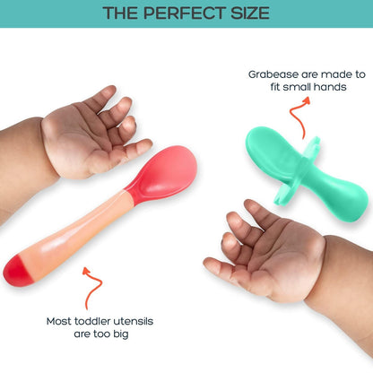 Grabease Baby & Toddler Spoons - Silverware, Utensils, BPA-Free & Phthalate-Free - 1 Set, Mint Baby Spoons - Toddler Utensils 1 Year Old