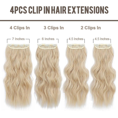 Hair Extensions Clip in 4pcs Bleach blonde Hair Extension Long Wavy Full Head Clip in Hair Extension Synthetic Fiber Hair Pieces for Women