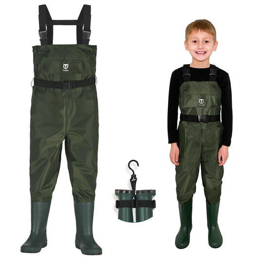 TIDEWE Chest Waders for Kids, Waterproof Youth Waders with Boot Hanger, Lightweight PVC Kids Chest Waders with Boot for Fishing & Hunting (Size 8/9 Big Kid)