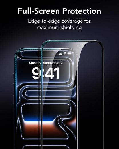 ESR 3 Pack 9H+ Glass for iPhone 16 Pro Max Screen Protector, [Military Grade Shatterproof & Longest Durable] Armorite Ultra-Tough Tempered Glass with UltraFit Tray
