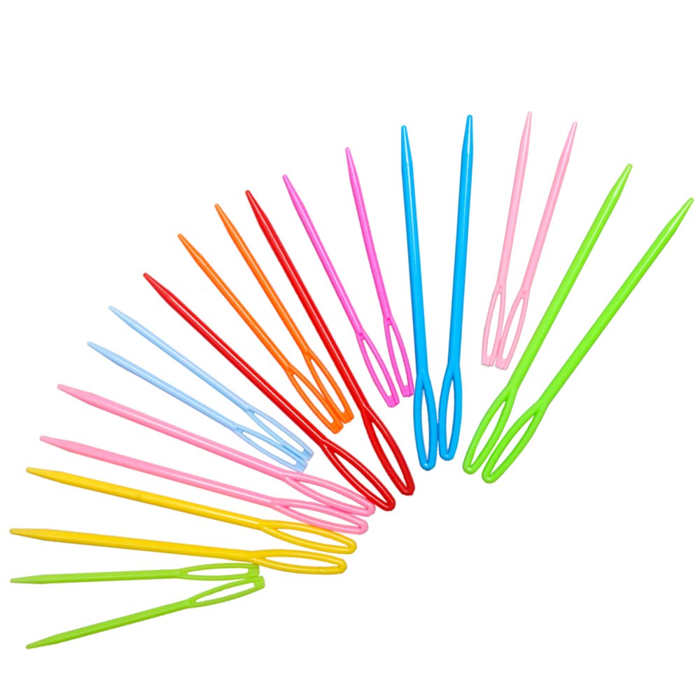 Hekisn Large-Eye Plastic Sewing Needles, 20 Pieces Colorful Safety Lacing Needles, 2 Different Sizes Yarn Sewing Needle, Learning Needles for DIY Sewing Handmade Crafts，3.5 &2.76 inch (20 Pieces)