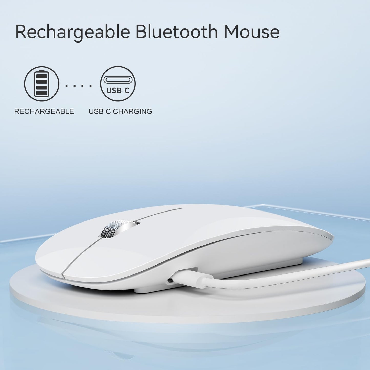 Uiosmuph Bluetooth Mouse, Rechargeable Wireless Mouse, Triple Mode (Dual Bluetooth+USB) Computer Silent Mice Portable with USB Receiver Type-C Adapter for Laptop/MacBook/iPad/PC (White)