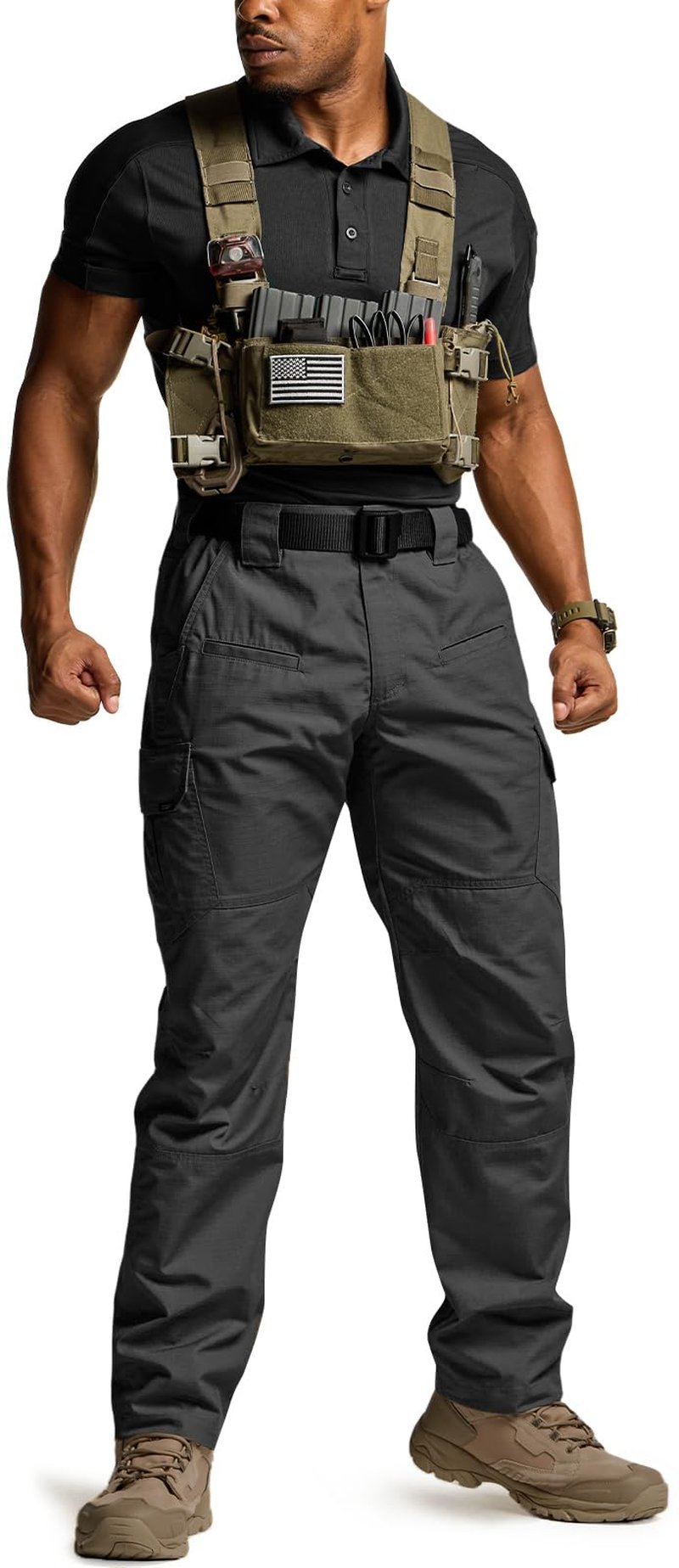 CQR Men's Tactical Pants, Water Resistant Ripstop Cargo Pants, Lightweight EDC Work Hiking Pants, Outdoor Apparel, Raider Black, 40W x 32L
