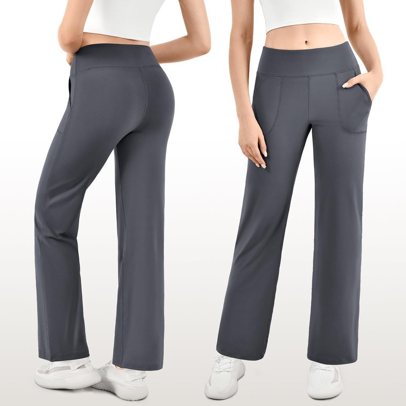 Walifrey Wide Leg Yoga Pants for Women, Loose Stretch Sweatpants with Pockets Casual Lounge, Grey, L