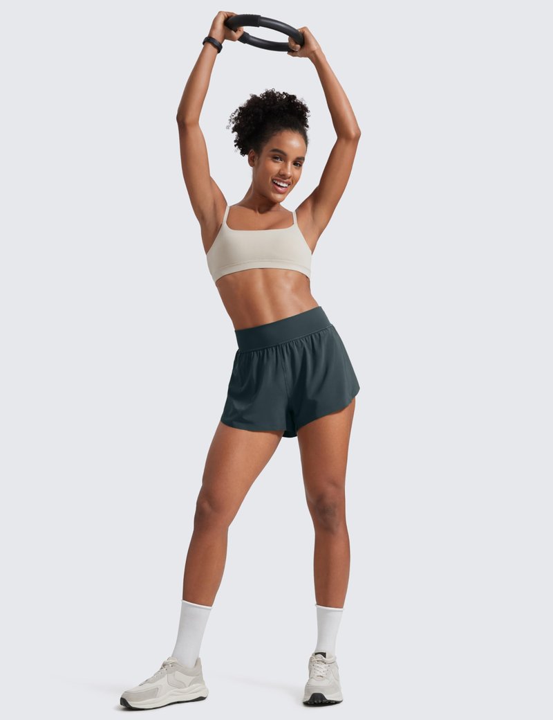 CRZ YOGA High Waisted Split Running Shorts for Women 3" - Comfy Mesh Liner for Workout Athletic GymTrack Quick Dry Melanite Large