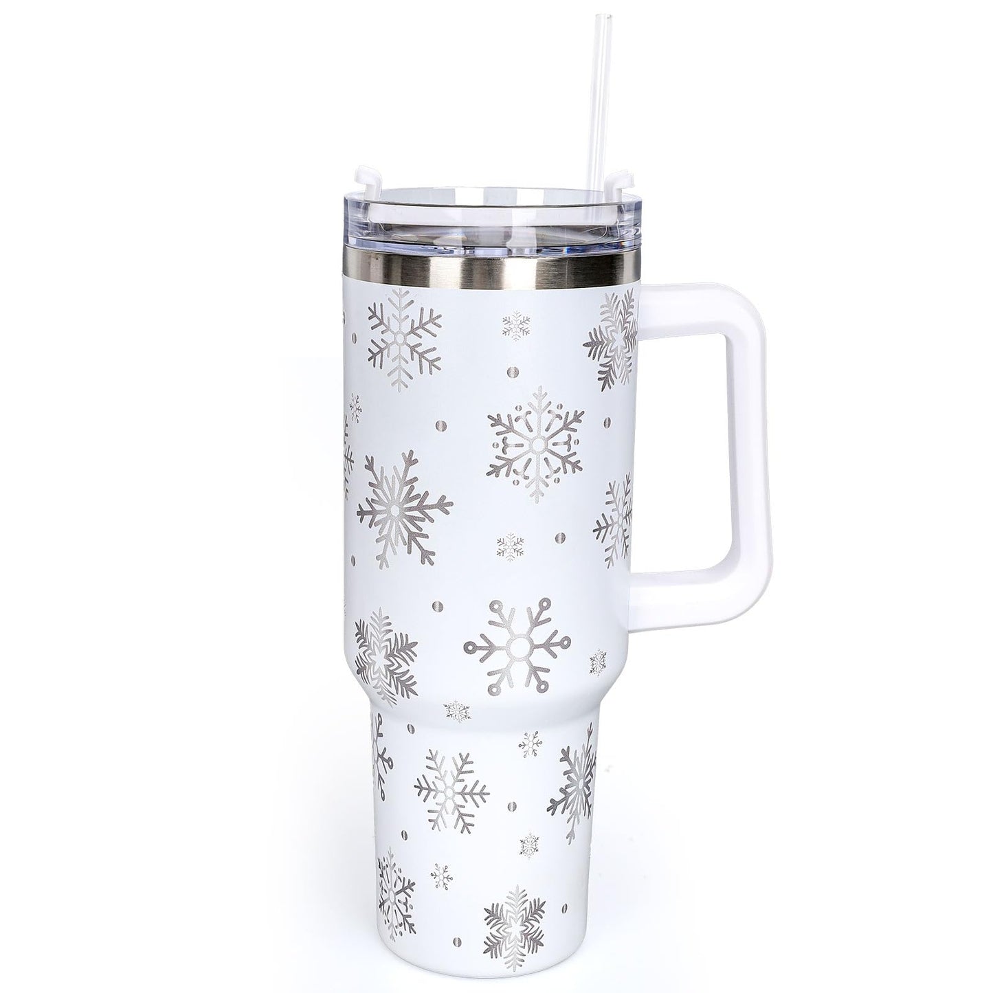 Whaline 40oz Christmas Tumbler with Handle Straw and Lid Snowflake Travel Coffee Tumbler Cup for Xmas Winter Holiday Birthday Party Gift