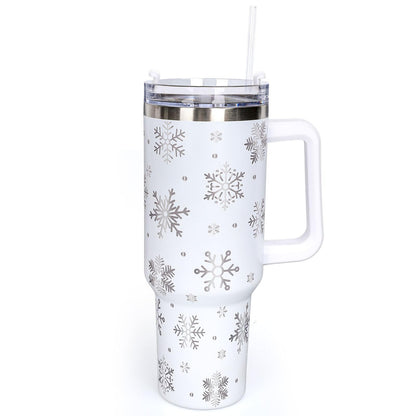 Whaline 40oz Christmas Tumbler with Handle Straw and Lid Snowflake Travel Coffee Tumbler Cup for Xmas Winter Holiday Birthday Party Gift