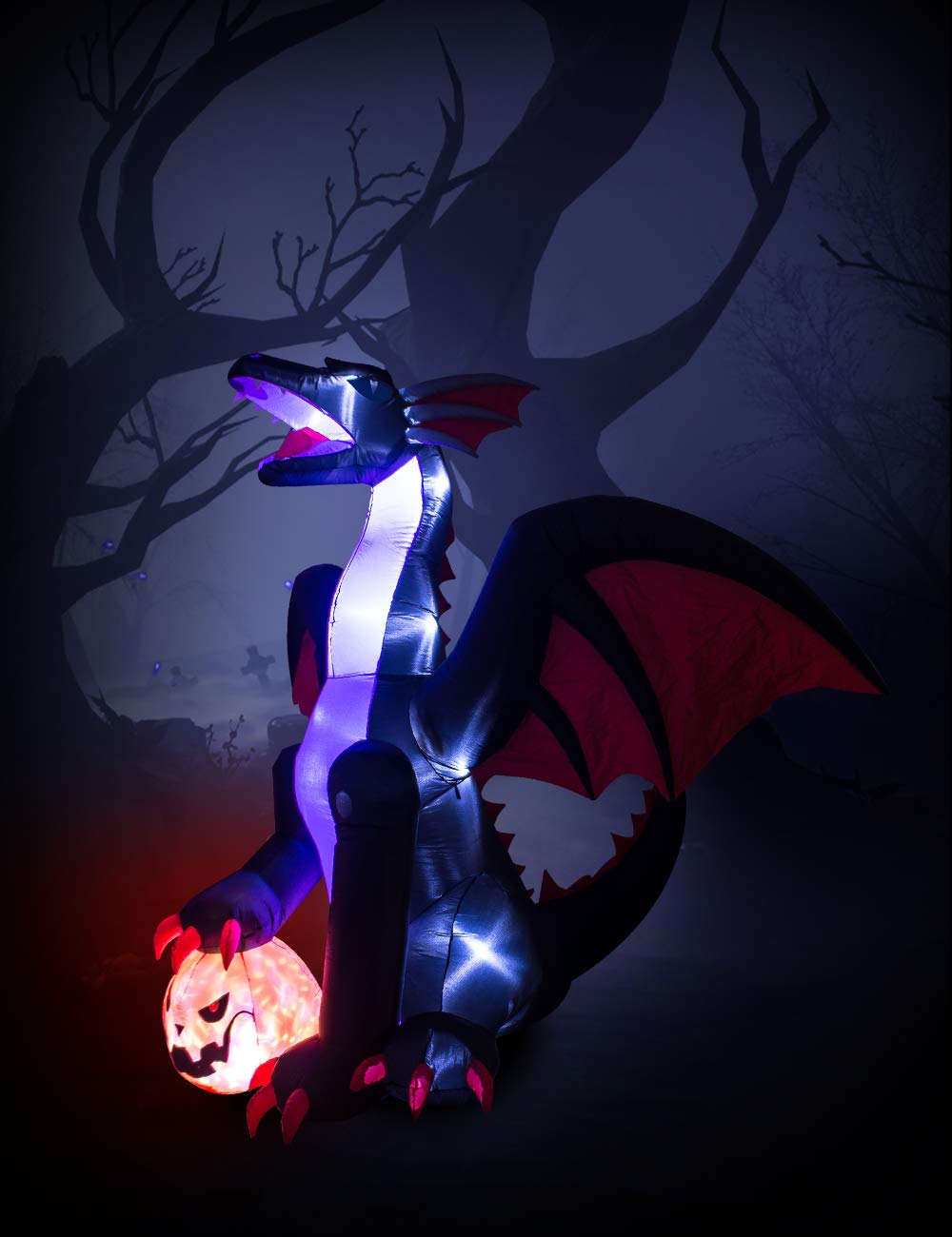 TRMESIA 8Ft Halloween Inflatable Huge Dragon Decoration Outdoor,Halloween Blow up Dragon for Indoor Backyard Garden Lawn Decoration Holiday Outside Yard Display Dinosaur Inflatable for Party