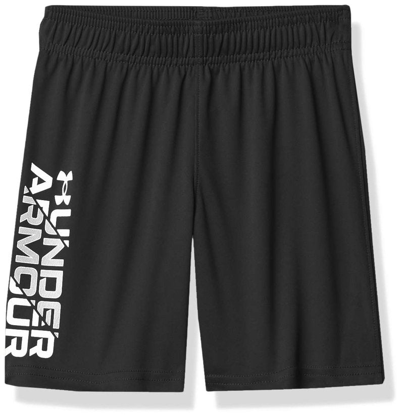 Under Armour Boys' Prototype Performance Shorts, Elastic Waistband, Lightweight & Fast-Drying, Black Signature White, 6