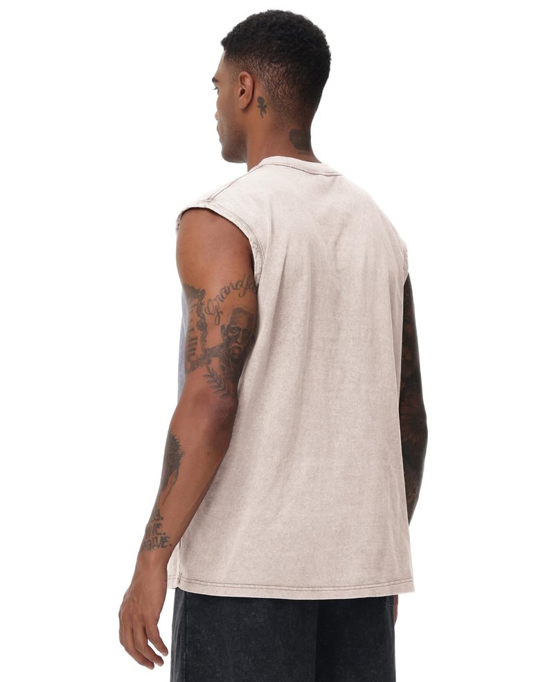 SnowElve 4 Pack Mens Workout Tank Tops Sleeveless Tee Shirts Men Muscle Shirt Gym Acid Wash T Shirts Running Beach Loose Fit Tee(BKGYCFBG,2XL)
