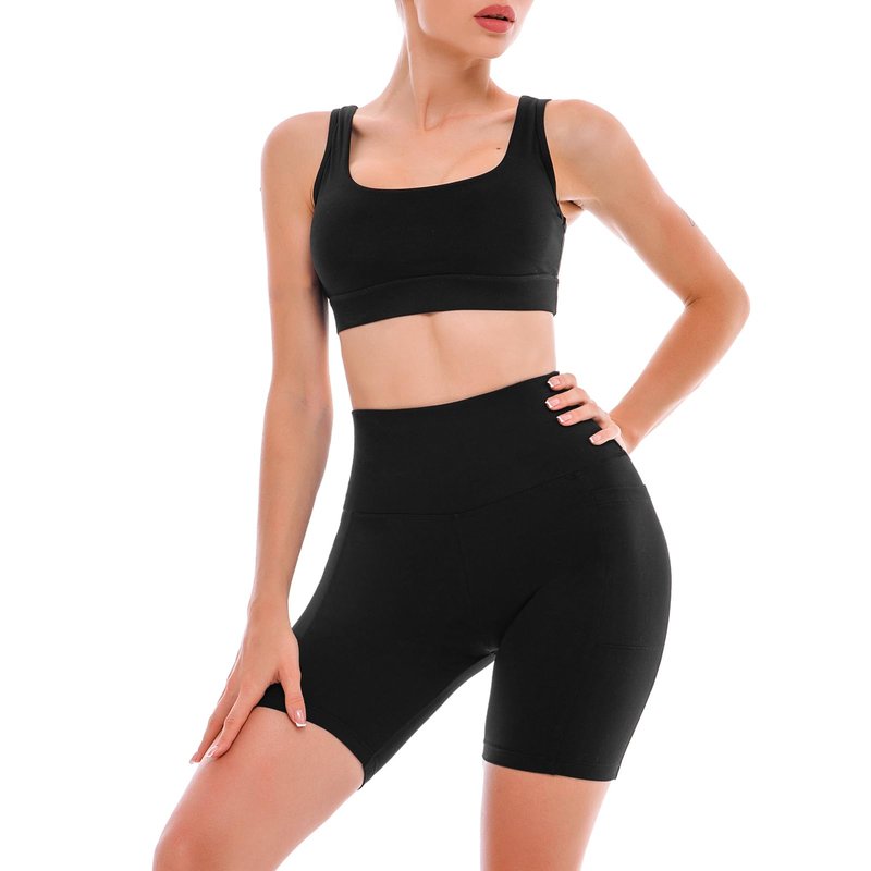 Ipletix 2 Pack Womens Biker Shorts with Pockets, 6" High Waisted Tummy Control Yoga Shorts for Women Running Gym Black/Black XXL